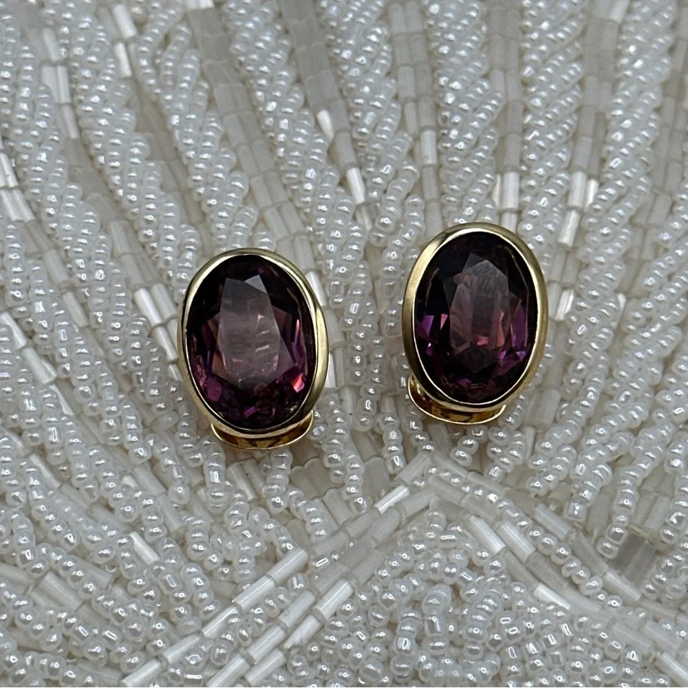Vintage‎ Christian DIOR Amethyst Crystal Earrings #92